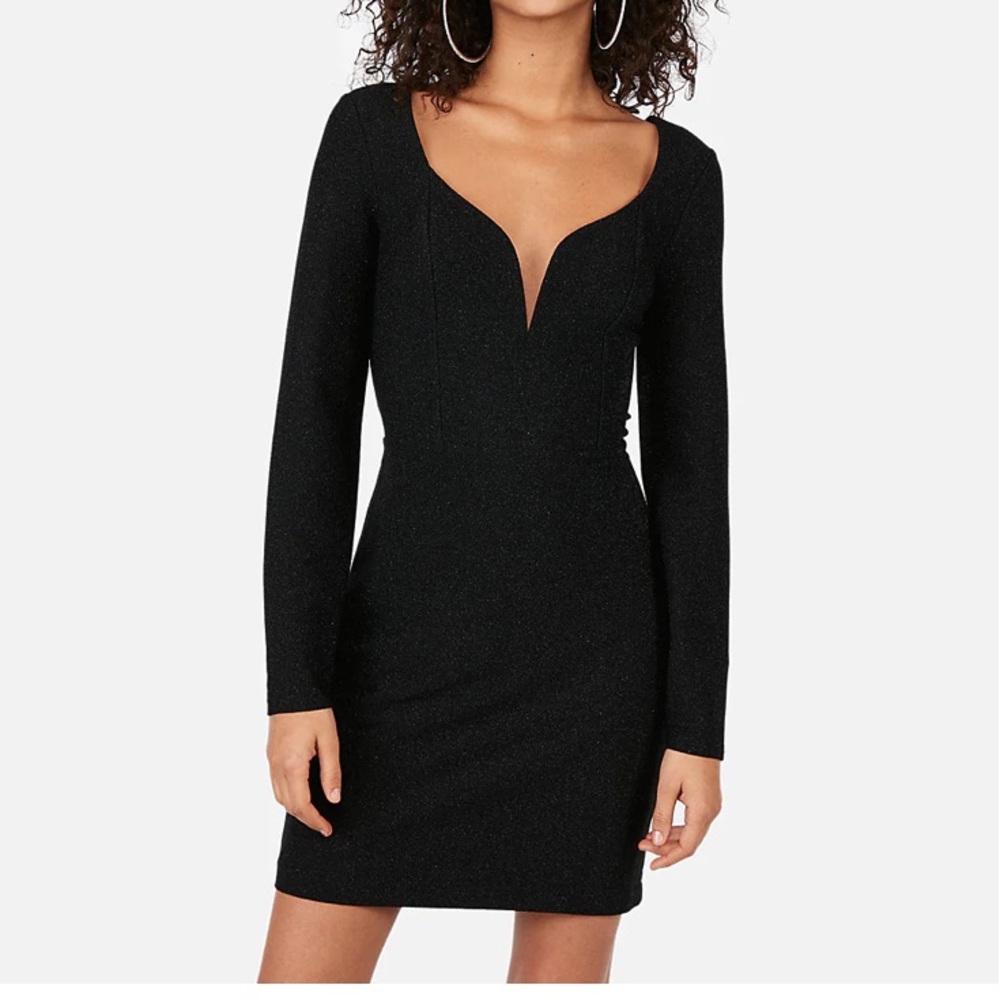 Express Metallic V-Wire Bodycon short Dress Black Sparkle Small